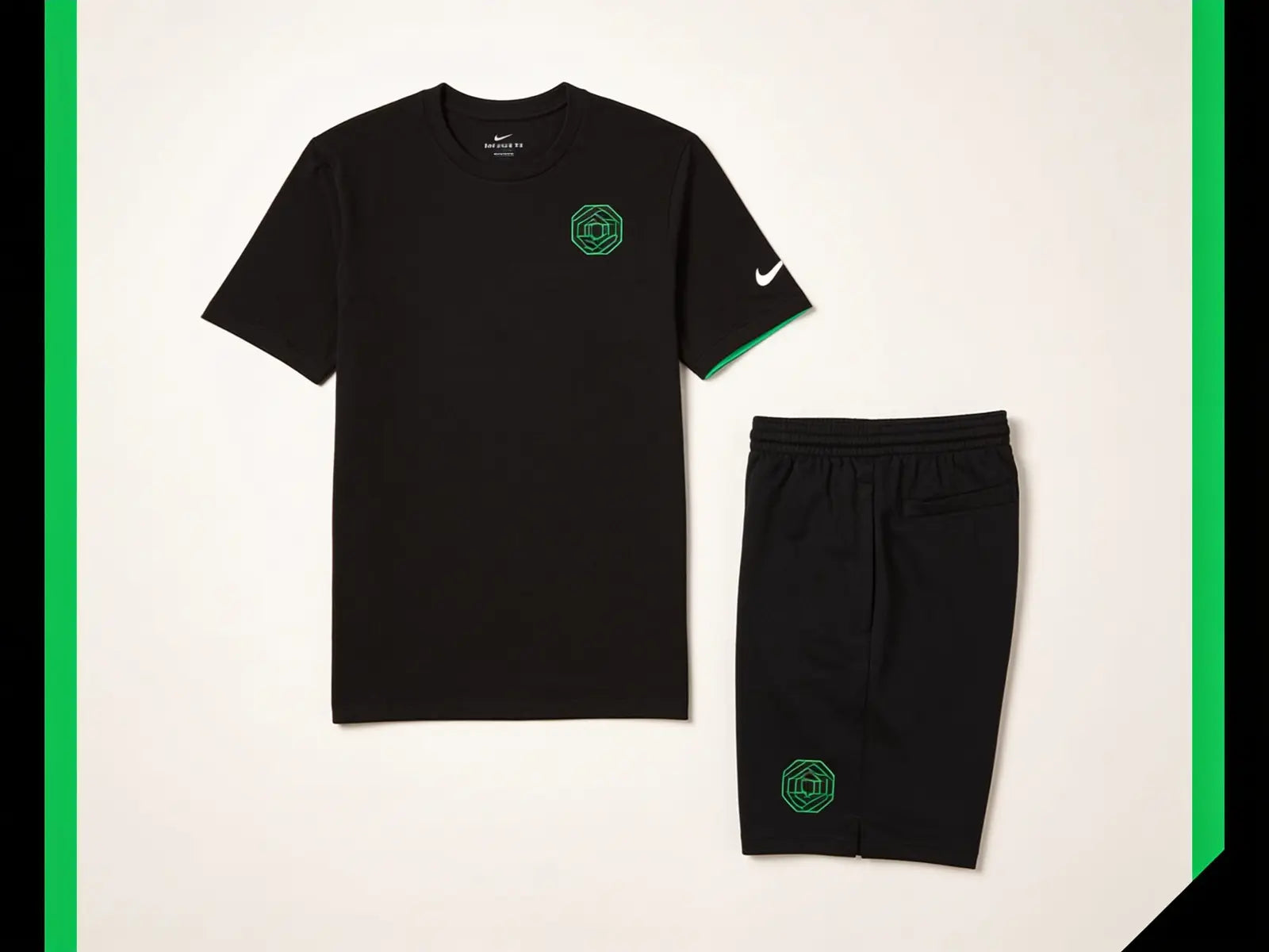 Team Package Brand Name level: Nike tee and performance shorts with sample green team decoration