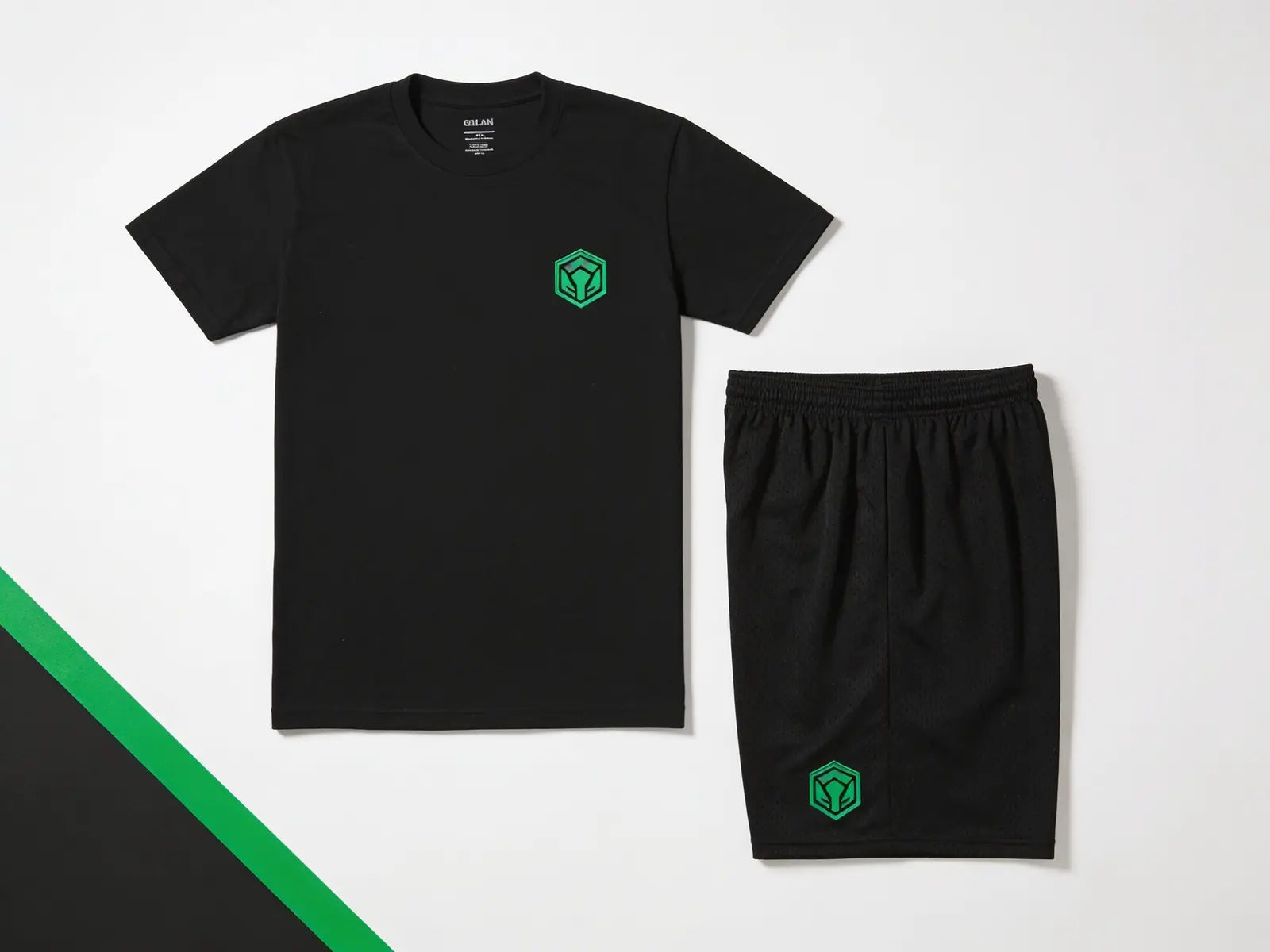 Team Package sample garment layout with sample green team decoration