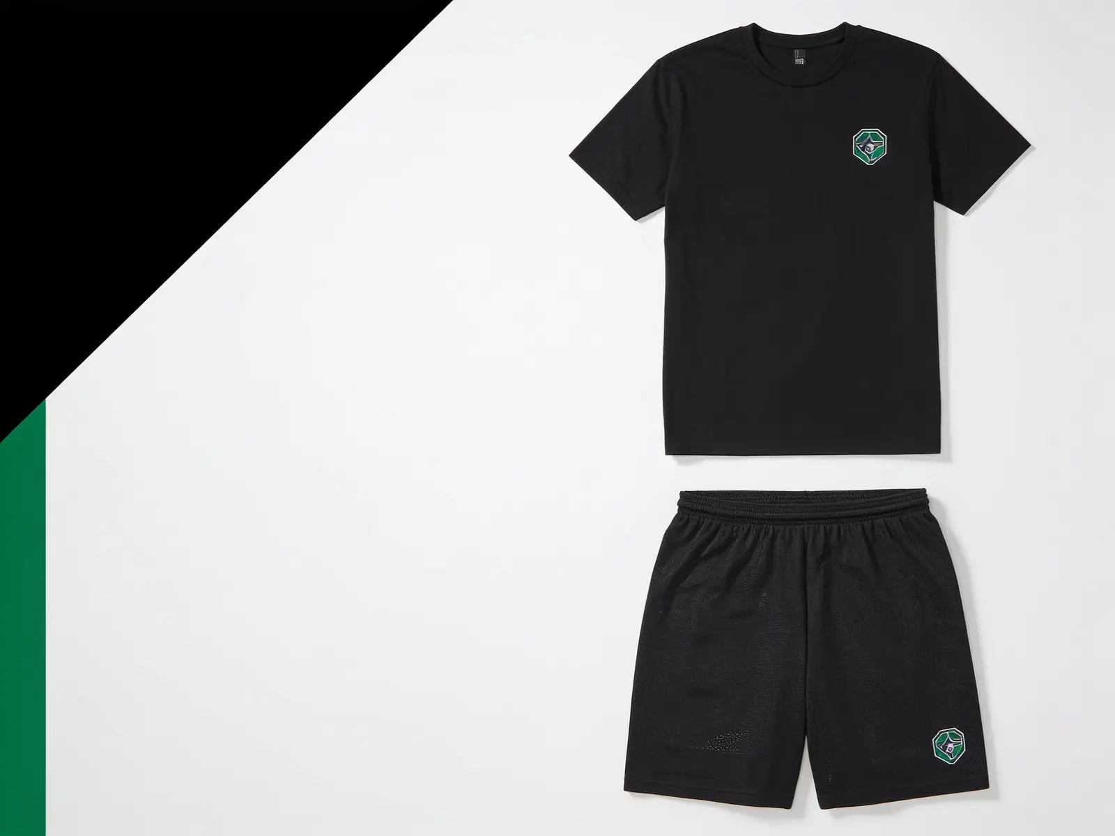 Team Package Preferred level: performance tee and training shorts with sample green team decoration